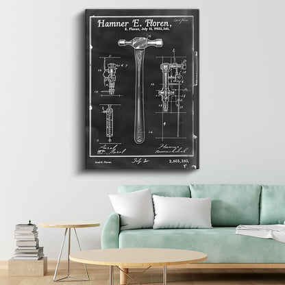 Çekiç Tasarımı - 1952 Patent Çizimi Kanvas Tablo