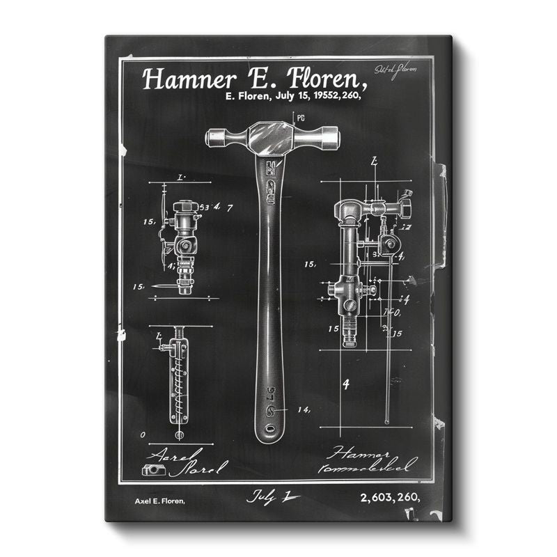 Çekiç Tasarımı - 1952 Patent Çizimi Kanvas Tablo