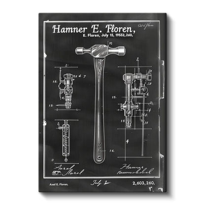 Çekiç Tasarımı - 1952 Patent Çizimi Kanvas Tablo