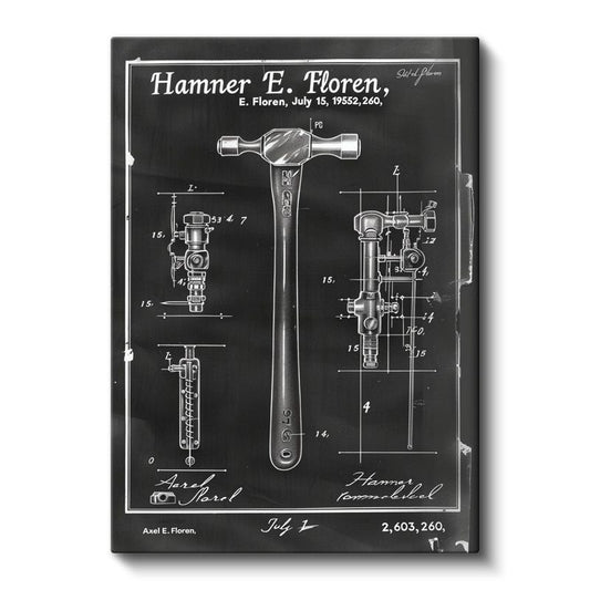 Çekiç Tasarımı - 1952 Patent Çizimi Kanvas Tablo