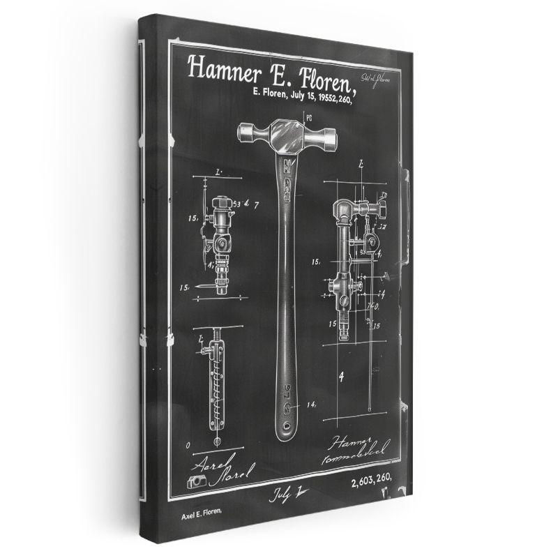 Çekiç Tasarımı - 1952 Patent Çizimi Kanvas Tablo