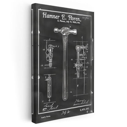 Çekiç Tasarımı - 1952 Patent Çizimi Kanvas Tablo