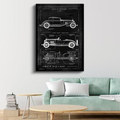 Klasik Otomobil - Vintage Araba Tasarım Şeması Kanvas Tablo