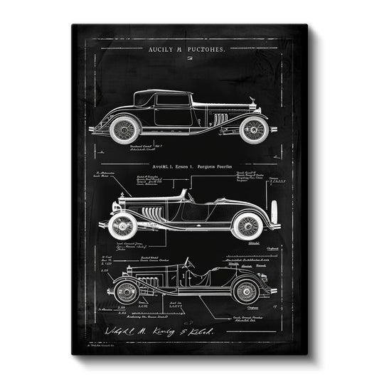 Klasik Otomobil - Vintage Araba Tasarım Şeması Kanvas Tablo