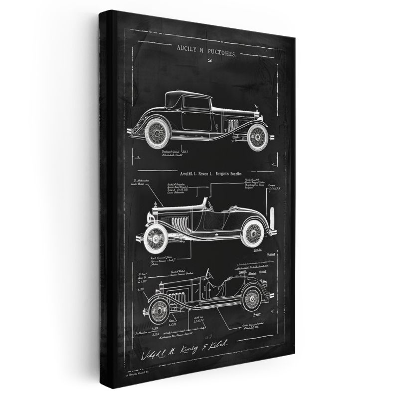 Klasik Otomobil - Vintage Araba Tasarım Şeması Kanvas Tablo