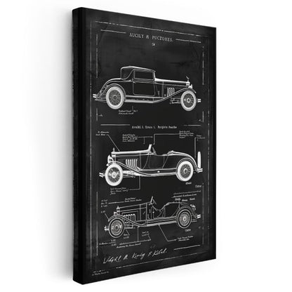 Klasik Otomobil - Vintage Araba Tasarım Şeması Kanvas Tablo