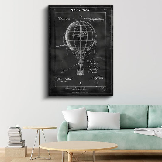 Sıcak Hava Balonu - Tarihi Uçuş Aracı Çizimi Kanvas Tablo