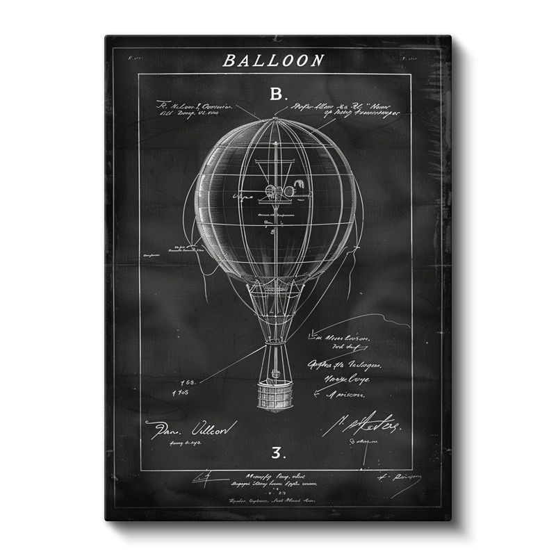 Sıcak Hava Balonu - Tarihi Uçuş Aracı Çizimi Kanvas Tablo