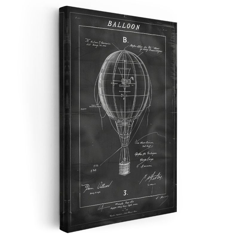 Sıcak Hava Balonu - Tarihi Uçuş Aracı Çizimi Kanvas Tablo