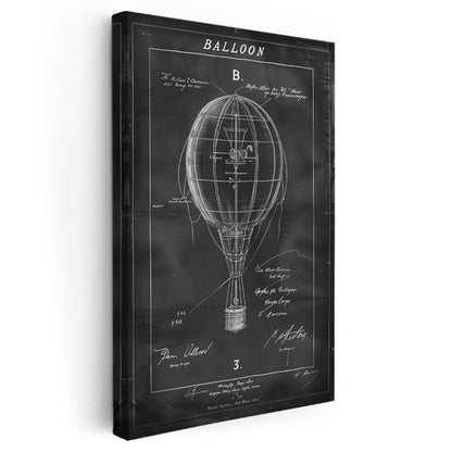 Sıcak Hava Balonu - Tarihi Uçuş Aracı Çizimi Kanvas Tablo