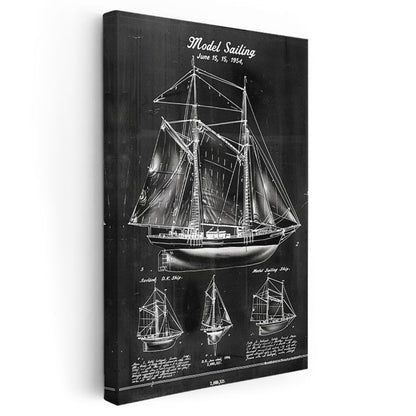 Yelkenli Gemi - 1954 Denizcilik Tasarımı Kanvas Tablo