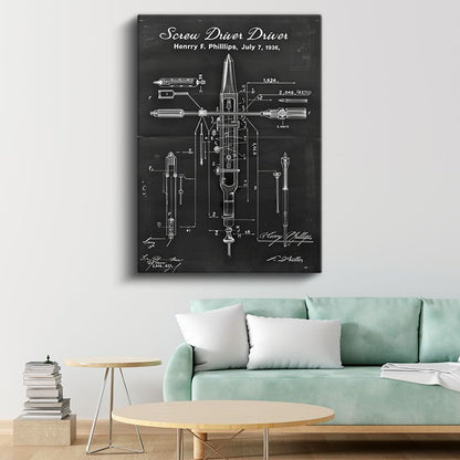 Tornavida Patenti - 1936 Teknik Çizim Kanvas Tablo