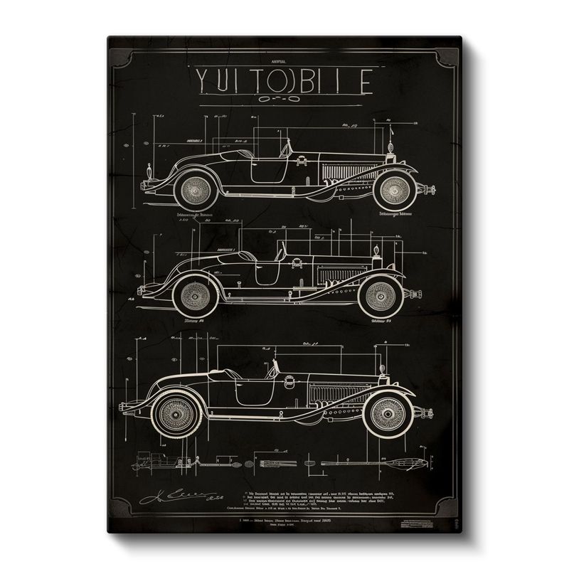 Antika Otomobil - Lüks Araç Şeması Kanvas Tablo