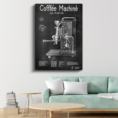 Kahve Makinesi - 1966 Vintage İcat Patent Çizimi Kanvas Tablo