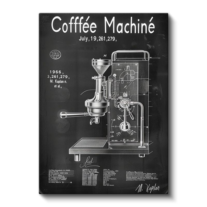 Kahve Makinesi - 1966 Vintage İcat Patent Çizimi Kanvas Tablo