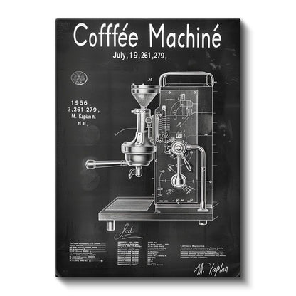 Kahve Makinesi - 1966 Vintage İcat Patent Çizimi Kanvas Tablo