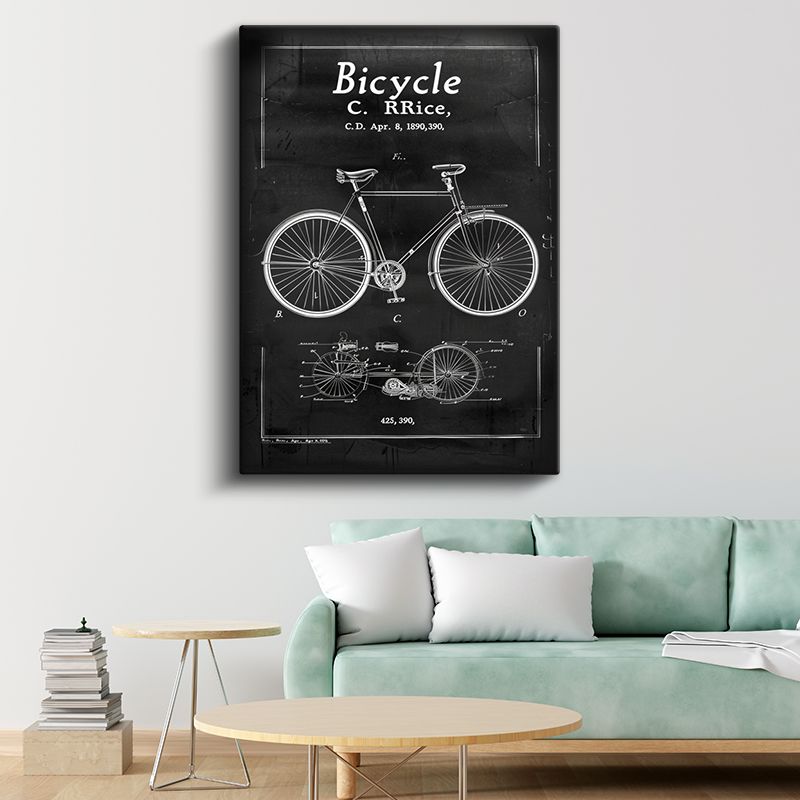 Bisiklet Tasarımı - 1890 Klasik Bisiklet Patent Çizimi Kanvas Tablo