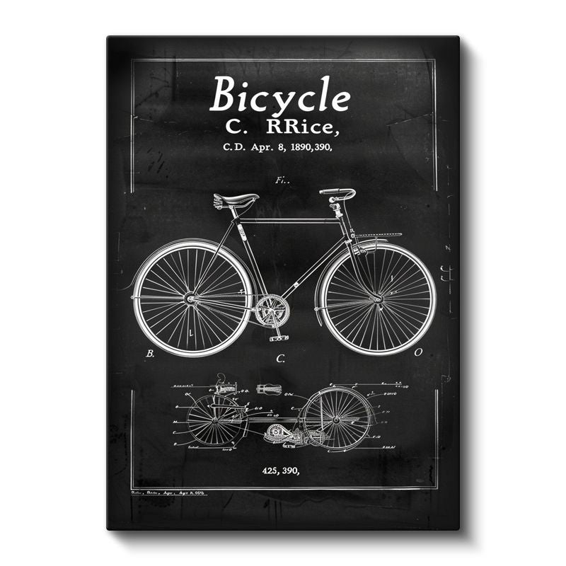 Bisiklet Tasarımı - 1890 Klasik Bisiklet Patent Çizimi Kanvas Tablo