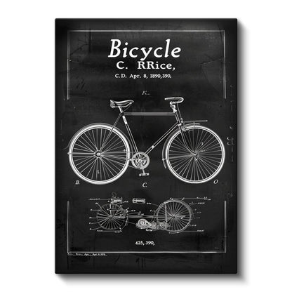 Bisiklet Tasarımı - 1890 Klasik Bisiklet Patent Çizimi Kanvas Tablo