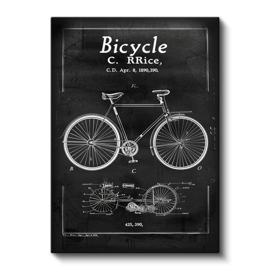 Bisiklet Tasarımı - 1890 Klasik Bisiklet Patent Çizimi Kanvas Tablo