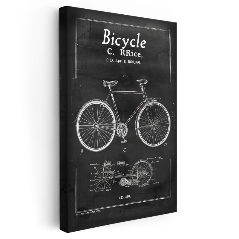 Bisiklet Tasarımı - 1890 Klasik Bisiklet Patent Çizimi Kanvas Tablo