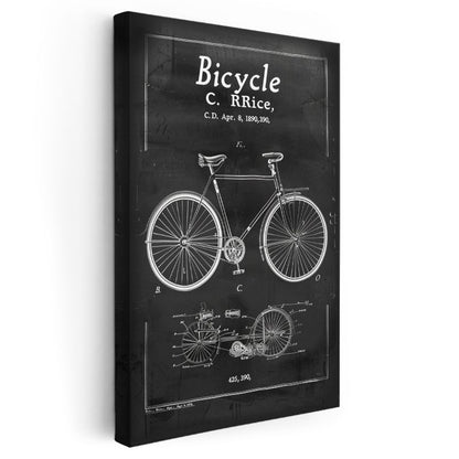 Bisiklet Tasarımı - 1890 Klasik Bisiklet Patent Çizimi Kanvas Tablo