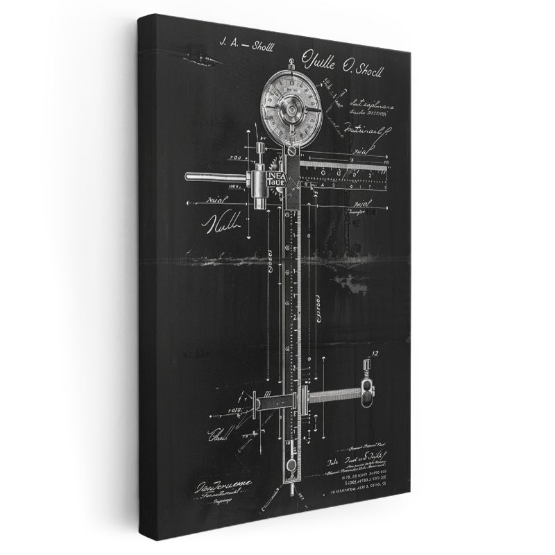 Hassas Ölçüm Aleti - Endüstriyel Dönem Teknik Çizim Kanvas Tablo