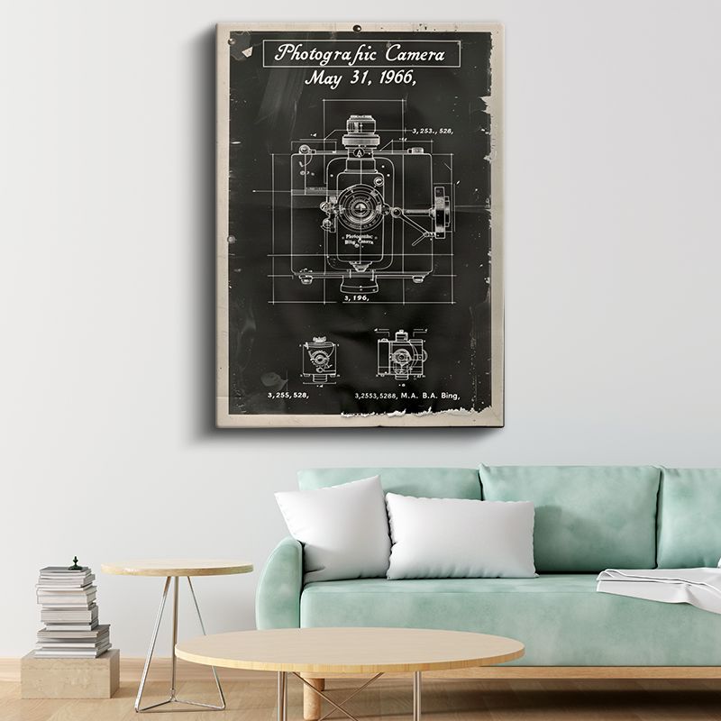 Fotoğraf Makinesi - 1966 Vintage Kamera Patent Çizimi Kanvas Tablo