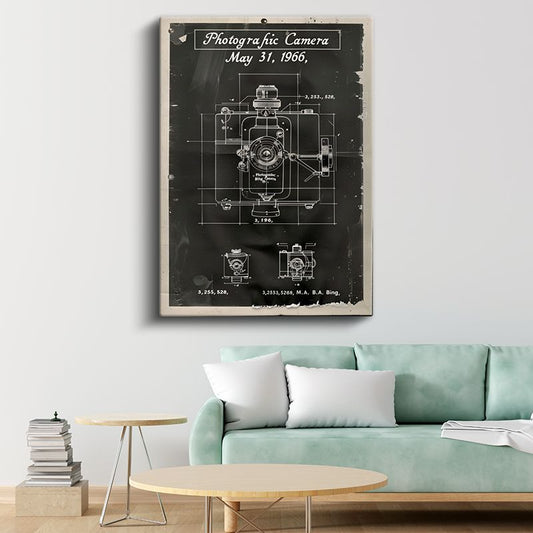 Fotoğraf Makinesi - 1966 Vintage Kamera Patent Çizimi Kanvas Tablo
