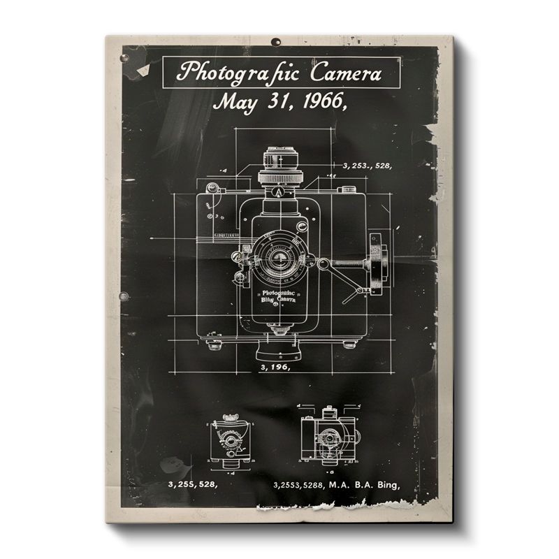 Fotoğraf Makinesi - 1966 Vintage Kamera Patent Çizimi Kanvas Tablo