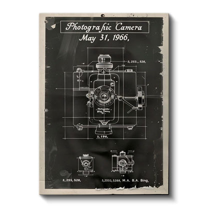 Fotoğraf Makinesi - 1966 Vintage Kamera Patent Çizimi Kanvas Tablo