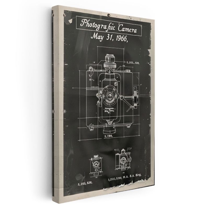 Fotoğraf Makinesi - 1966 Vintage Kamera Patent Çizimi Kanvas Tablo