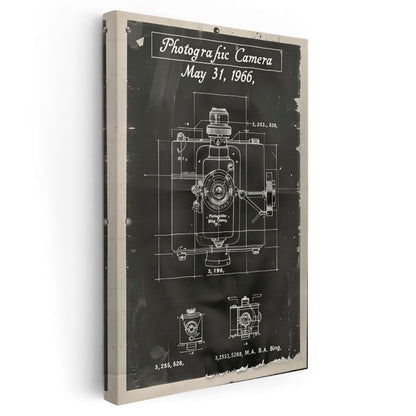 Fotoğraf Makinesi - 1966 Vintage Kamera Patent Çizimi Kanvas Tablo