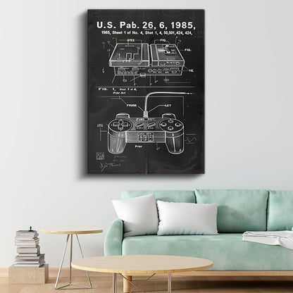 Oyun Konsolu - 1985 Retro Oyun Kumandası Patent Çizimi Kanvas Tablo