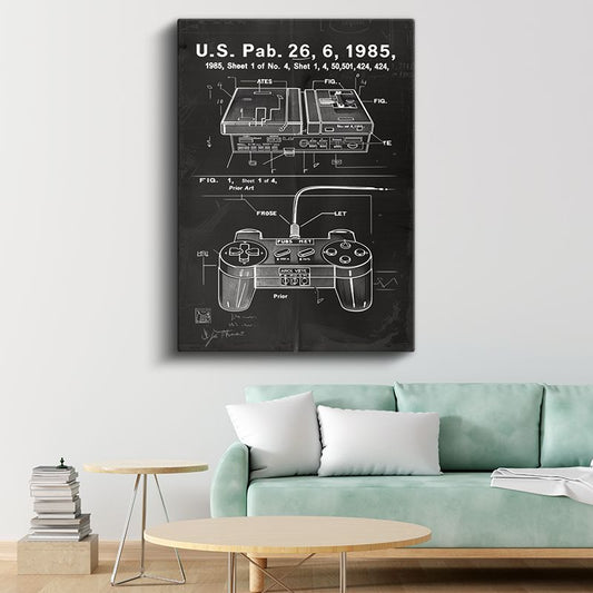 Oyun Konsolu - 1985 Retro Oyun Kumandası Patent Çizimi Kanvas Tablo
