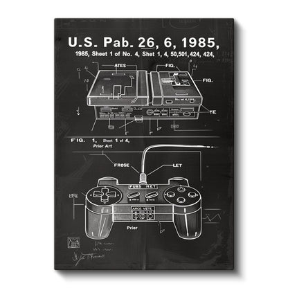 Oyun Konsolu - 1985 Retro Oyun Kumandası Patent Çizimi Kanvas Tablo