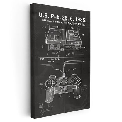 Oyun Konsolu - 1985 Retro Oyun Kumandası Patent Çizimi Kanvas Tablo