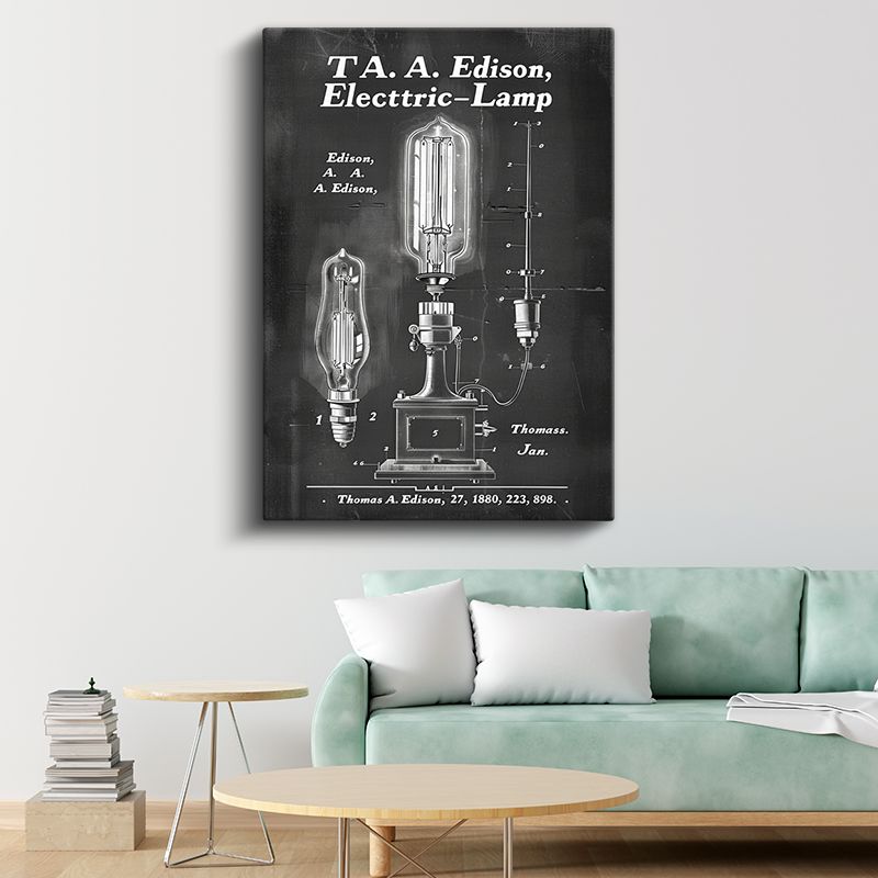Edison Ampulü - 1880 İkonik İcat Patent Çizimi Kanvas Tablo