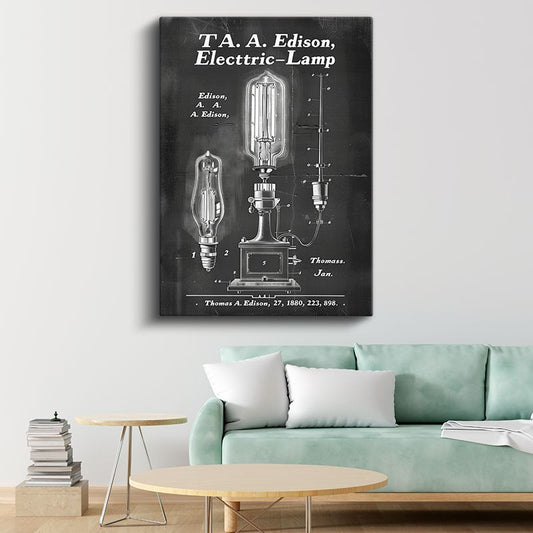 Edison Ampulü - 1880 İkonik İcat Patent Çizimi Kanvas Tablo