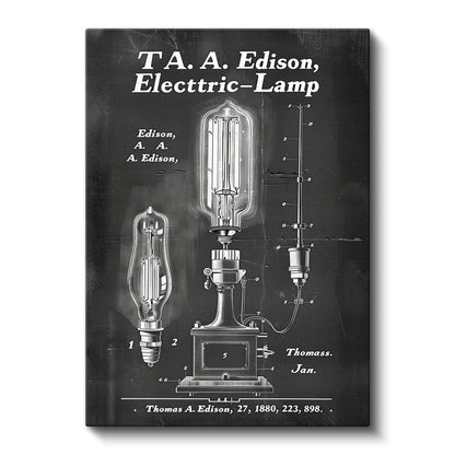 Edison Ampulü - 1880 İkonik İcat Patent Çizimi Kanvas Tablo