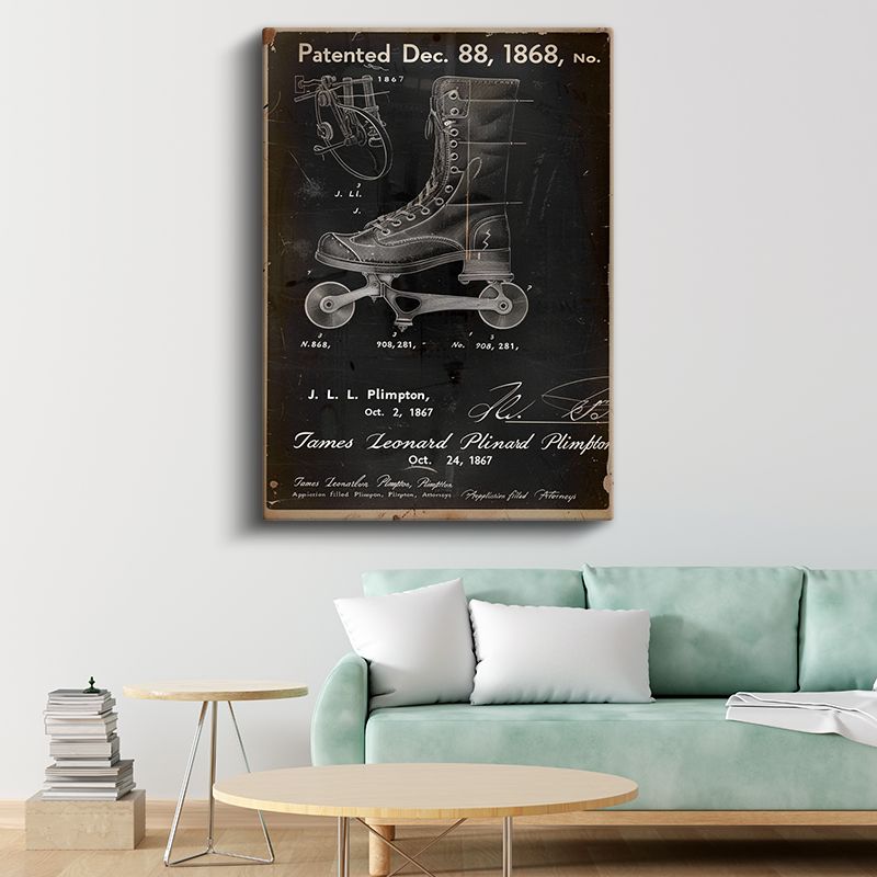 Tekerlekli Bot - 1868 Antik Paten Tasarımı Patent Çizimi Kanvas Tablo