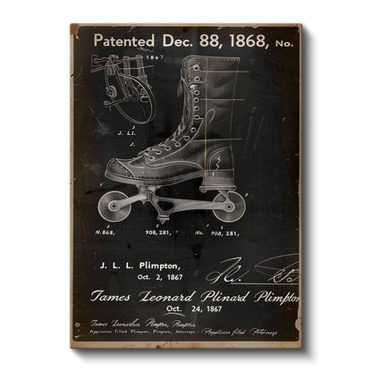 Tekerlekli Bot - 1868 Antik Paten Tasarımı Patent Çizimi Kanvas Tablo