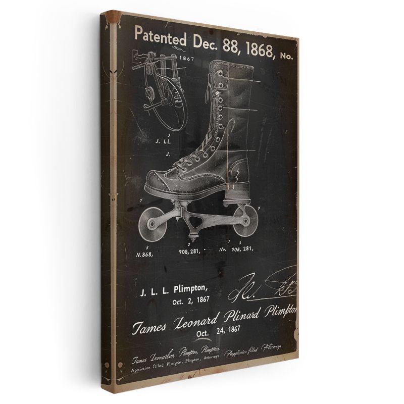 Tekerlekli Bot - 1868 Antik Paten Tasarımı Patent Çizimi Kanvas Tablo