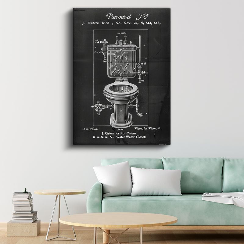Sifon Sistemi - 1881 Vintage Banyo Tasarımı Patent Çizimi Kanvas Tablo