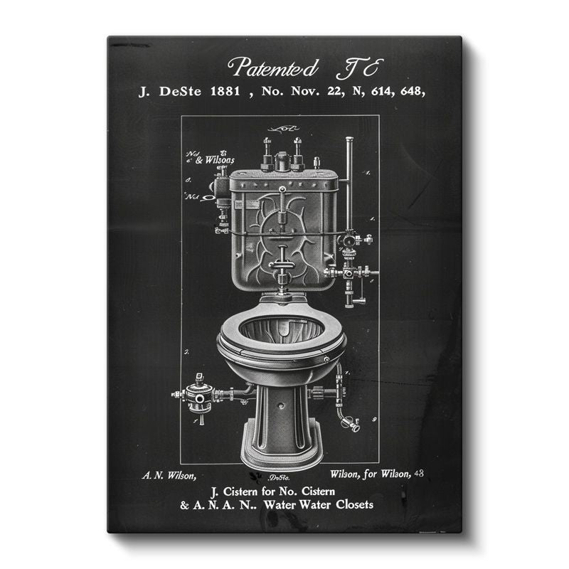 Sifon Sistemi - 1881 Vintage Banyo Tasarımı Patent Çizimi Kanvas Tablo
