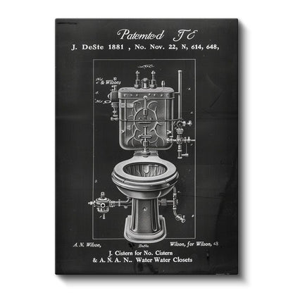 Sifon Sistemi - 1881 Vintage Banyo Tasarımı Patent Çizimi Kanvas Tablo