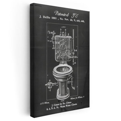 Sifon Sistemi - 1881 Vintage Banyo Tasarımı Patent Çizimi Kanvas Tablo
