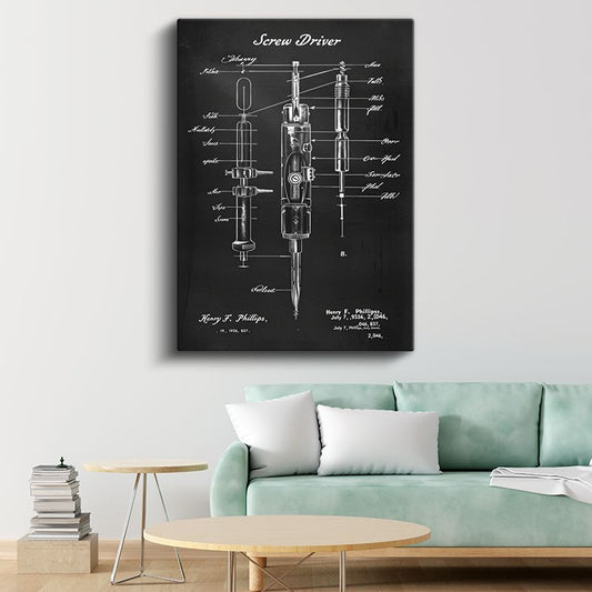 Tornavida - Endüstriyel Alet Patent Çizimi Kanvas Tablo