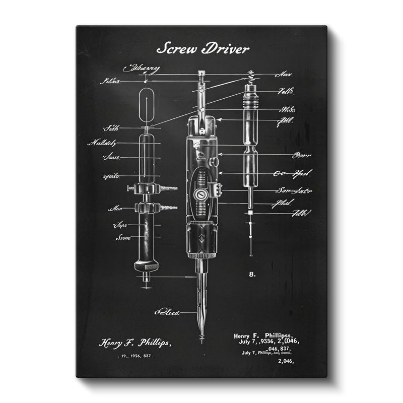 Tornavida - Endüstriyel Alet Patent Çizimi Kanvas Tablo
