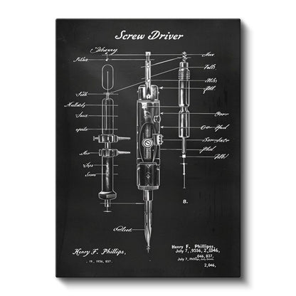 Tornavida - Endüstriyel Alet Patent Çizimi Kanvas Tablo